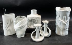 Copenhagen Porcelain Pair of Art Nouveau Style Candle holders. Sinuous twin handles, in white.