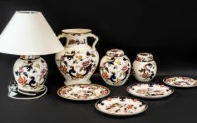 A Collection of Masons Mandalay Pottery (8) Pieces to include a twin handled 10 inch vase,
