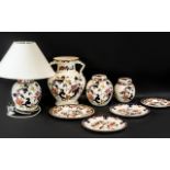 A Collection of Masons Mandalay Pottery (8) Pieces to include a twin handled 10 inch vase,