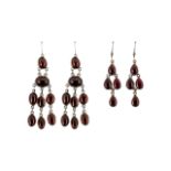 Antique - Attractive and Pleasing Two Pairs of Sterling Silver Teardrop Shaped Garnet Set Drop