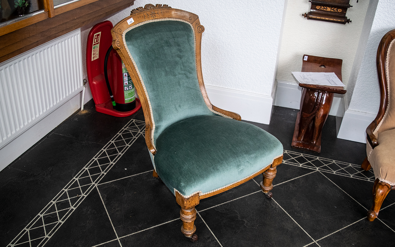 A Victorian Walnut Spoon Back Parlour Chair/Nursing Chair, walnut frame, - Image 2 of 3