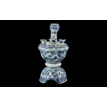 Chinese Antique Blue and White Porcelain Dutch Style Bow Vase with a garlic neck top on a bulbous