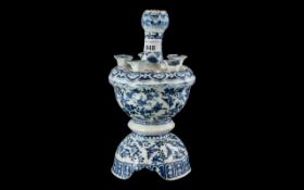 Chinese Antique Blue and White Porcelain Dutch Style Bow Vase with a garlic neck top on a bulbous