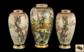 Set of Three Graduated Late Meiji Period Satsuma Vases,