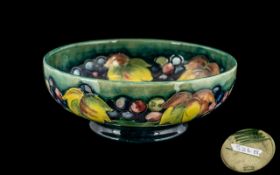 Moorcroft Large ' Green Leaf & Berry ' Footed Bowl. Full Moorcroft Stamps to Base.