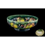 Moorcroft Large ' Green Leaf & Berry ' Footed Bowl. Full Moorcroft Stamps to Base.