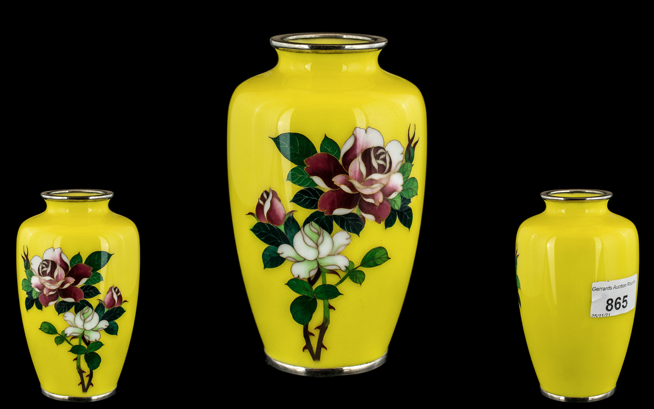 Japanese Ando Yellow Ground Cloisonne Vase, of fine quality,