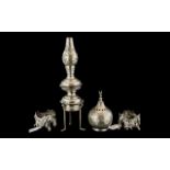 Middle Eastern Silvered Metal Sectional Oil Lamp, with Arabic touch marks,