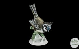 Rosenthal Superb Hand Painted Porcelain Bird Figure ' Bridled Titmouse ' 2910. Designer Heidenreich.