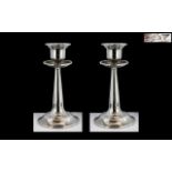 Arts and Crafts Fine Quality Pair of Sterling Silver Candlesticks - In The ' Tulips ' Design.