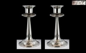 Arts and Crafts Fine Quality Pair of Sterling Silver Candlesticks - In The ' Tulips ' Design.