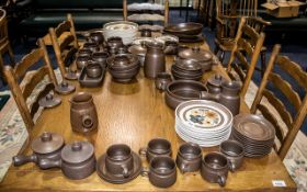 Denby Langley Dinner Service comprising: plain brown pottery - large jug with handle, two medium