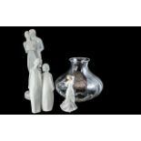 Three Royal Doulton White Figures, comprising 'Happy Anniversary' 13" tall,