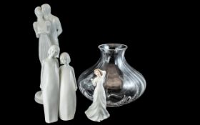 Three Royal Doulton White Figures, comprising 'Happy Anniversary' 13" tall,