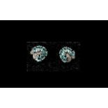 Sea Blue Apatite and Diamond Arch Shaped Earrings, each earring having six pear cut,