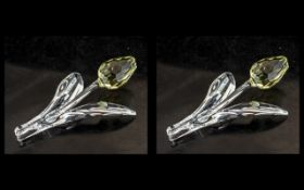 Swarovski The Magic of Crystal Yellow Tulips ( 2 ) Unused / Mint Condition, Both with Boxes,