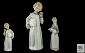 Lladro Figure of a Girl with a Pig Lladro No. 1101. Girl with Pig Porcelain Figurine No.