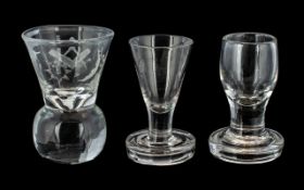 Masonic Interest - Three Slammer/Firing Glasses, one etched with Masonic symbols,