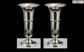 George V Excellent Pair of Sterling Silver Tulip Shaped Vases of Pleasing Proportions.