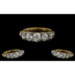 Antique Period 18ct Gold - Good Quality 5 Stone Diamond Set Ring, Ornate Gallery Setting,