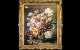 Print of Flowers housed in an ornate gilt frame, overall measures 30" x 24".