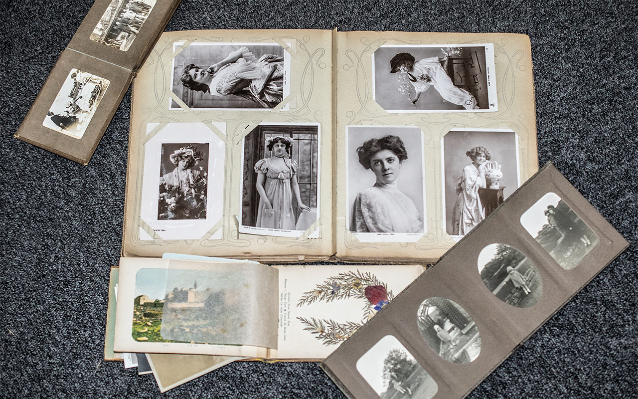 Postcard Album, mostly depicting real photographs of stage and possibly screen. Approximately 140.