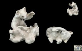 Royal Copenhagen - Fine Quality Handmade and Hand Painted Polar Bears Figures ( 2 ) In Total.