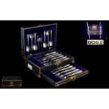 A Victorian Dessert Set Boxed, to include a set of six silver handled dessert forks and knives,