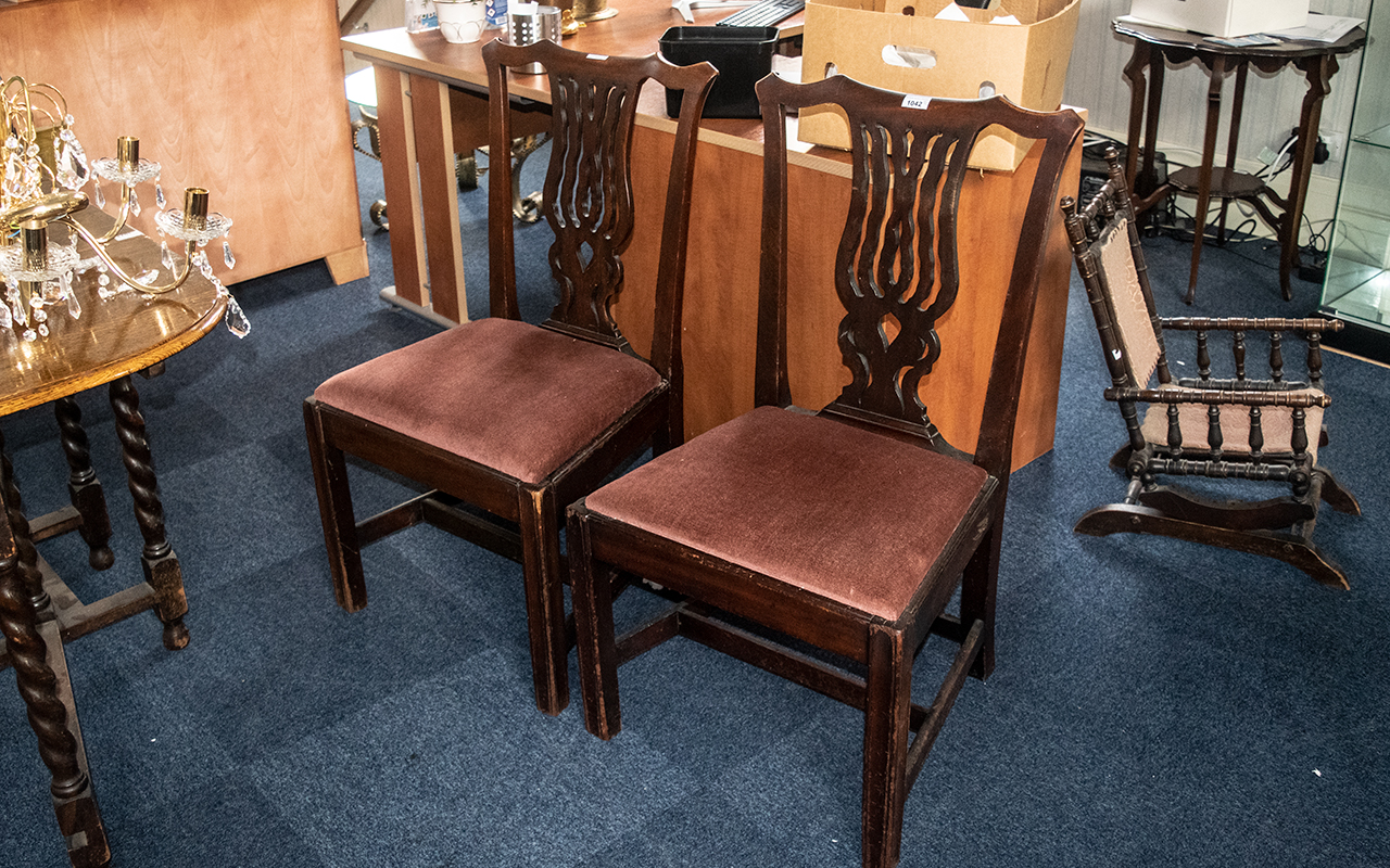 Two Chippendale Style Walnut Stand Chairs, drop in seats. Circa 18th Century, with unusual