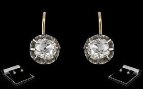 Antique Period - Attractive Pair of 18ct Gold Diamond Set Earrings.