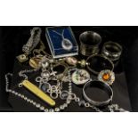 Box of Miscellaneous Jewellery comprising a silver napkin ring, two silver pocket knives,