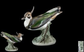 Bing and Grondahl Superb Quality Hand Painted Porcelain Bird Figure 'Green Crested Lapwing'.