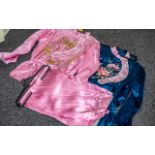 Chinese Traditional Embroidered Blue Silk Ladies Jacket plus pink silk ladies Chinese suit
