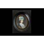 Beautiful 19TH Century Miniature Painting of a Beautiful Lady Wearing A Big Hat,
