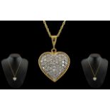 18ct Gold - Attractive Heart Shaped Diamond Set Pendant with Attached 18ct Gold Chain.