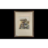 Watercolour Drawing of the Post Office at Delph Lancashire, by Tom Rutherford; mounted, framed and
