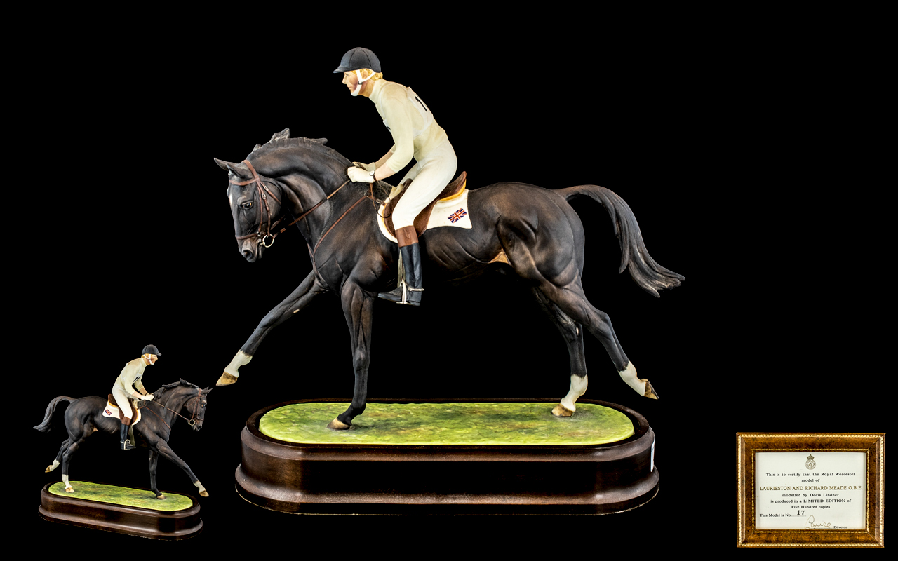 Royal Worcester - Superb Ltd Edition and Numbered Hand Painted Ceramic Figure - Raised on a Wooden