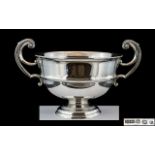 1930's Period - Large Twin Handle Sterling Silver Trophy Bowl of Plain Form, By John Dixon and Sons.