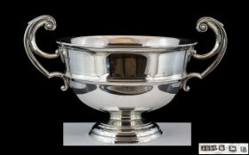 1930's Period - Large Twin Handle Sterling Silver Trophy Bowl of Plain Form, By John Dixon and Sons.