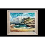 Oil Painting Titled 'Majorca' Painted on Board in the Modern British Style, depicting a beach with a