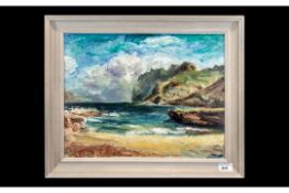 Oil Painting Titled 'Majorca' Painted on Board in the Modern British Style, depicting a beach with a