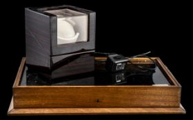 Collector's Desk Display Case with an electric watch humidifier made by Chiyoda.
