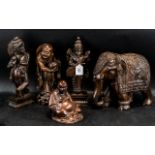 Box Containing a Collection of Carved Wooden Figures, to include: a laughing Buddha,