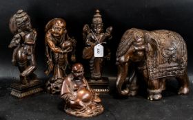 Box Containing a Collection of Carved Wooden Figures, to include: a laughing Buddha,