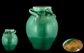 CH Brannam - Barnstaple Fine Art Studio Pottery Vase of Globular Form and Jade Green Colour way.