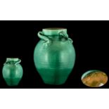 CH Brannam - Barnstaple Fine Art Studio Pottery Vase of Globular Form and Jade Green Colour way.