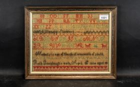 Sampler: 'Ruth Greenhoughs Work' Dated April 30th 1834, aged 10 years, with typical scripts of the