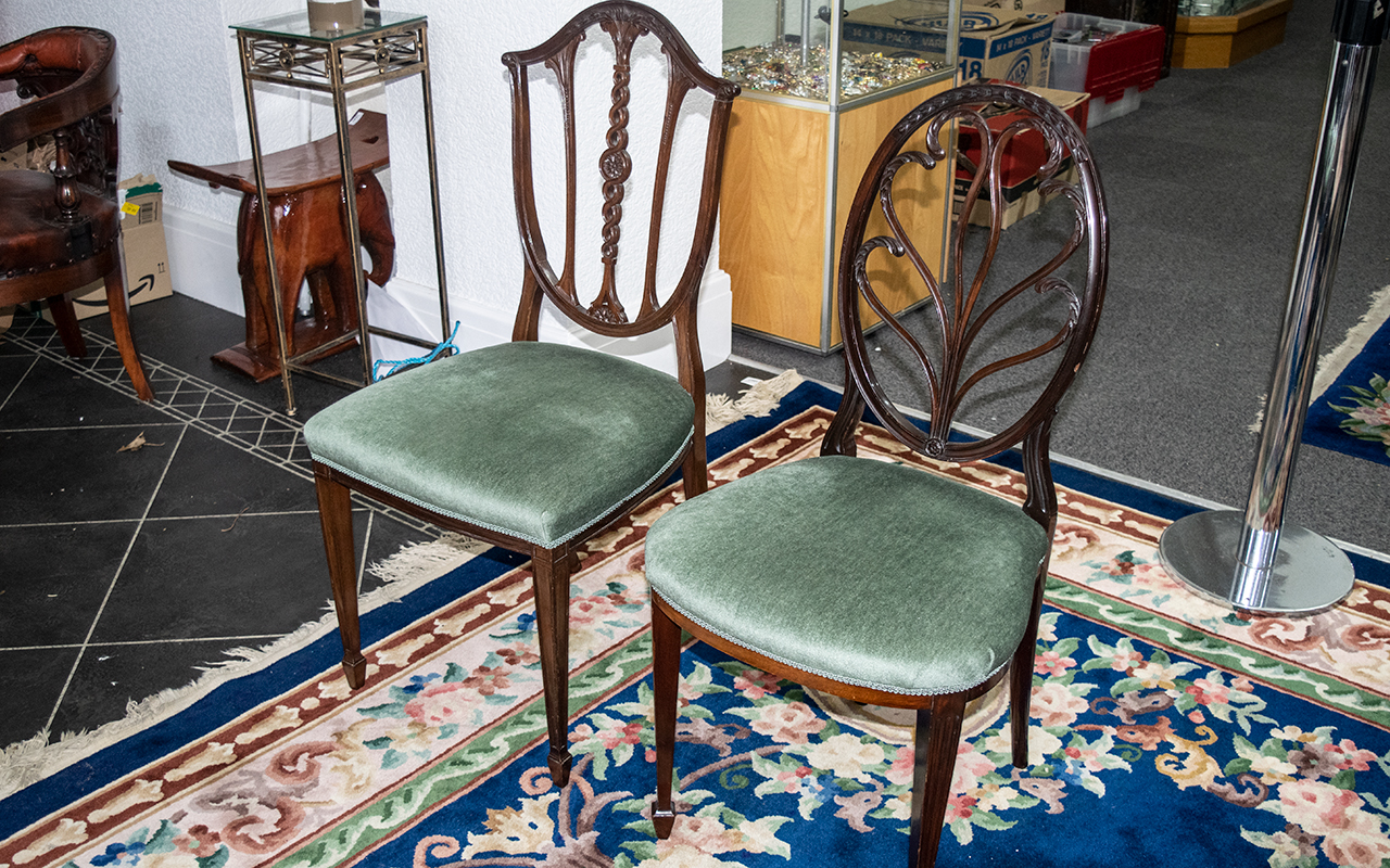 *WITHDRAWN* Two Elegant Edwardian Mahogany Salon Chairs with finely carved backs in the Sheraton - Image 2 of 3
