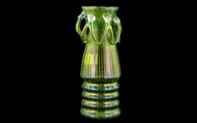 Green Opalescent Onion Vase, in a manner of Loetze, height 8.5''. Chips to edge and internal