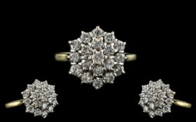 Ladies 18ct Gold - Attractive Diamond Set Cluster Ring. Fully Hallmarked for 750 - 18ct.